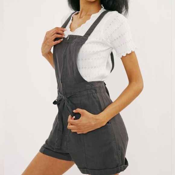 Free People Black Gray Overall Shortalls - Picture 5 of 16